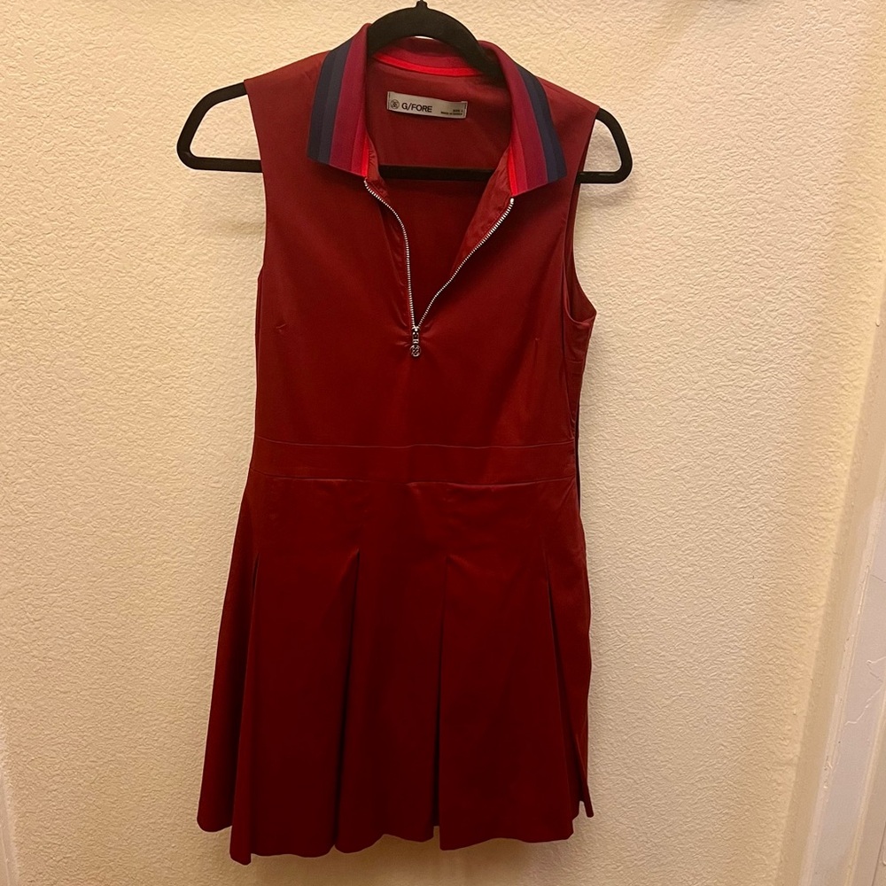 G/FORE Sleeveless Red Tennis Dress with Striped Collar